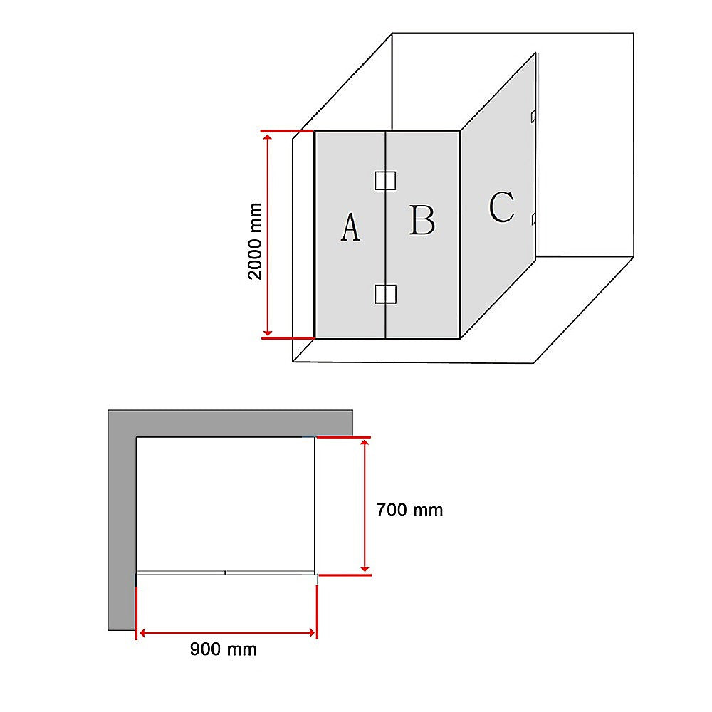 900 x 700mm Frameless 10mm Glass Shower Screen By Della Francesca