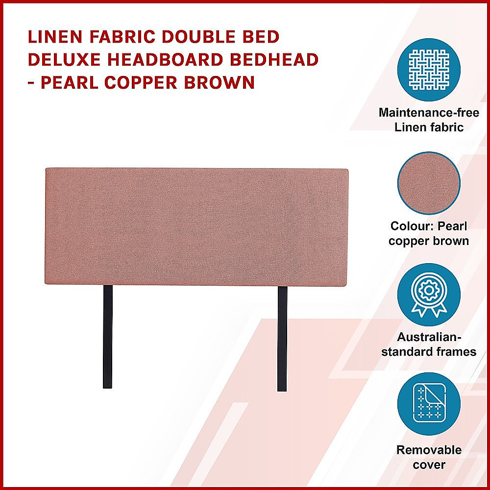 Linen Fabric Double Bed Deluxe Headboard Bedhead - Pearl Copper Brown