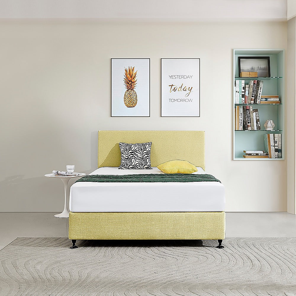 Linen Fabric Double Bed Deluxe Headboard Bedhead - Sulfur Yellow