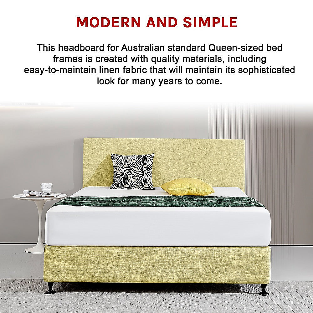 Linen Fabric Queen Bed Deluxe Headboard Bedhead - Sulfur Yellow