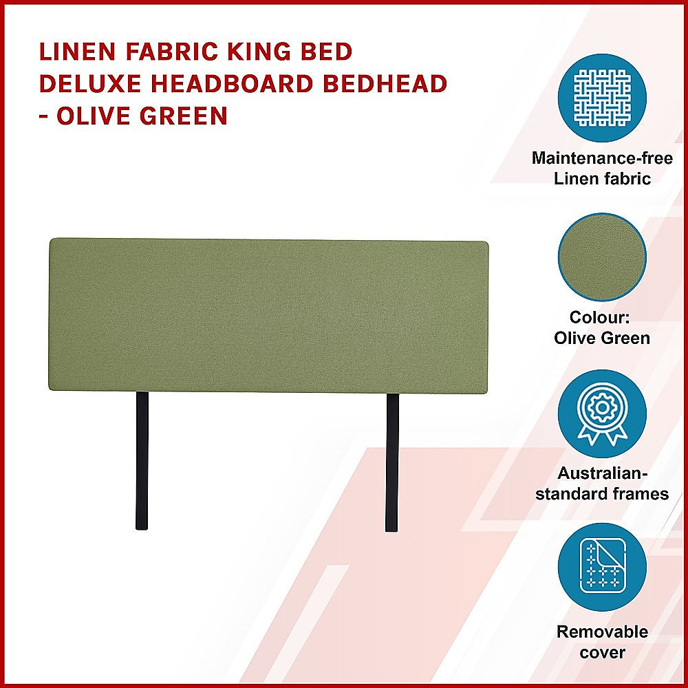 Linen Fabric King Bed Deluxe Headboard Bedhead - Olive Green