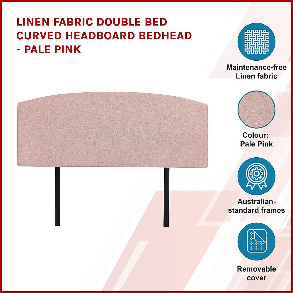 Linen Fabric Double Bed Curved Headboard Bedhead - Pale Pink