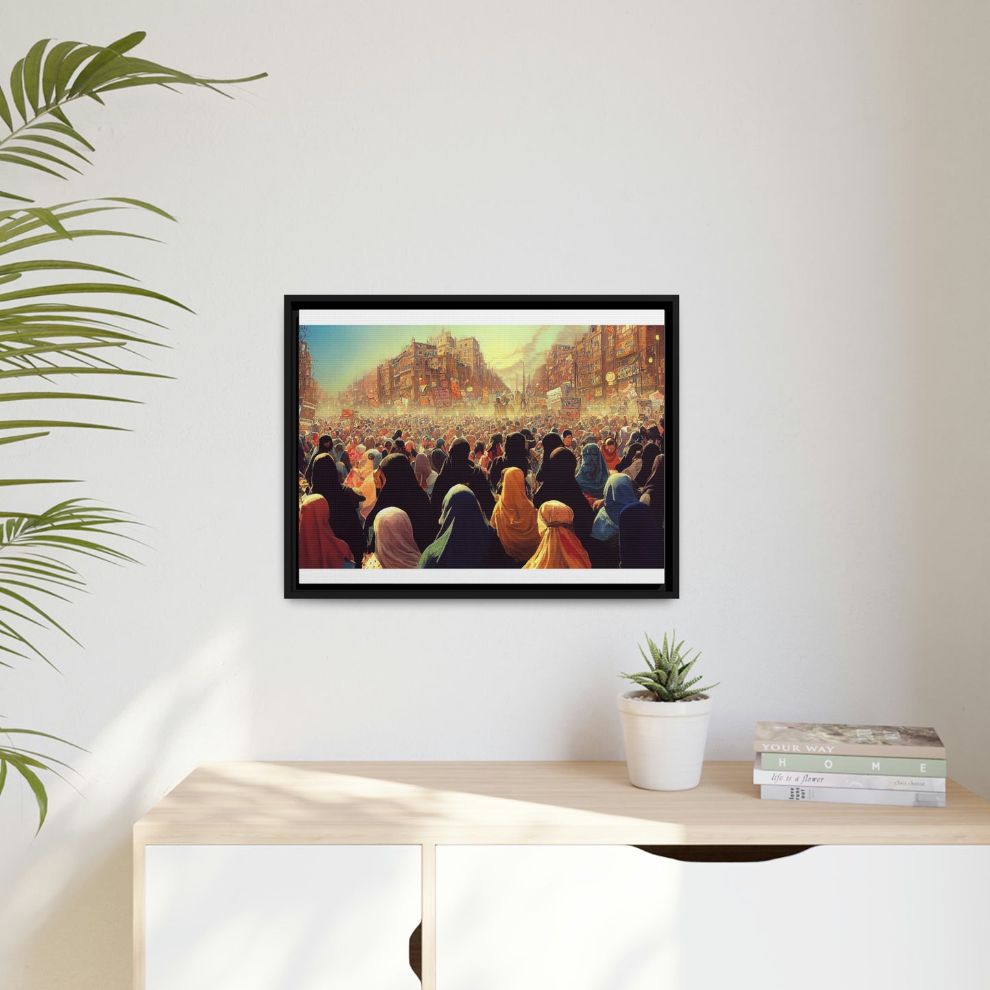 Framed canvas abstract illustration of women's freedom protests in iran Wall Art