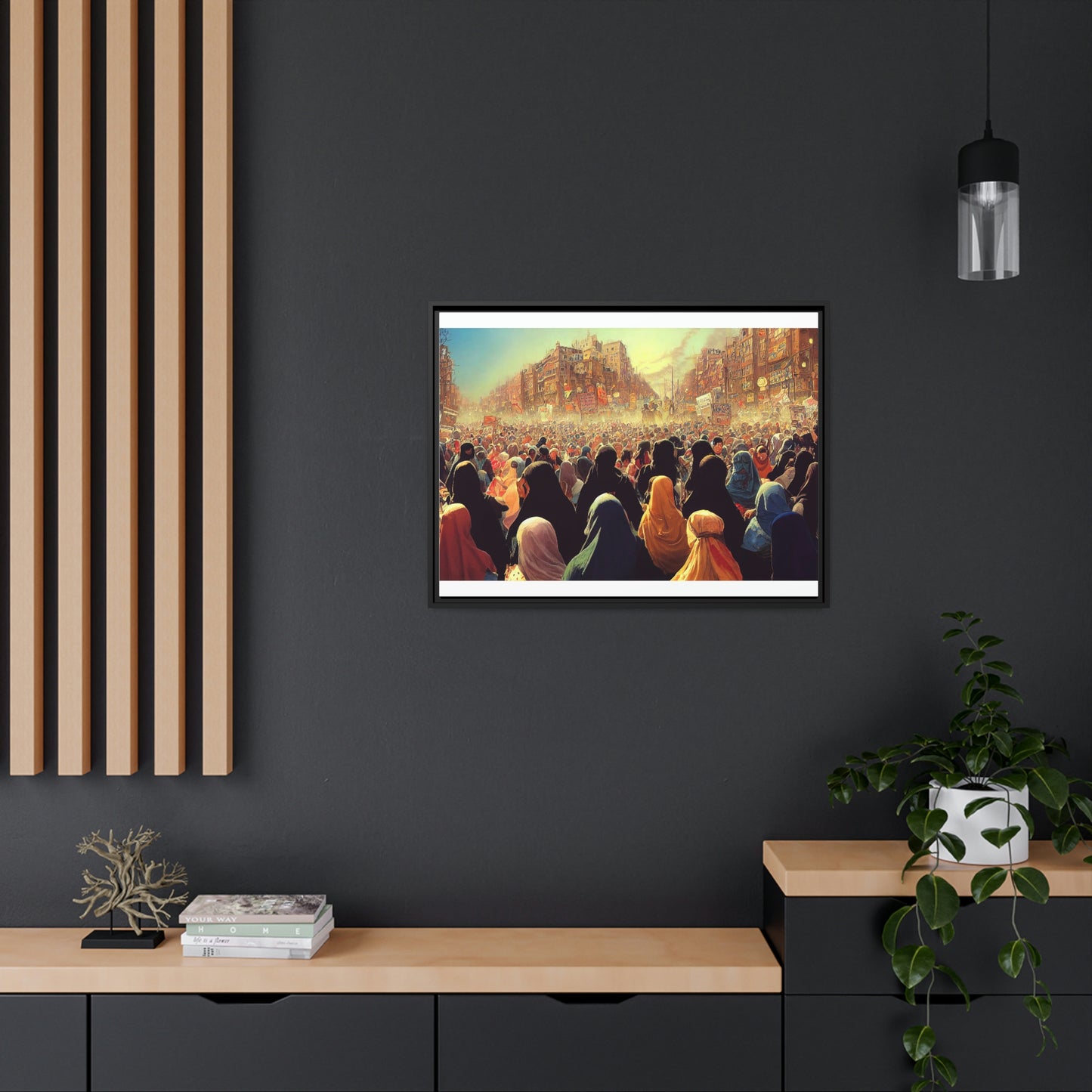 Framed canvas abstract illustration of women's freedom protests in iran Wall Art