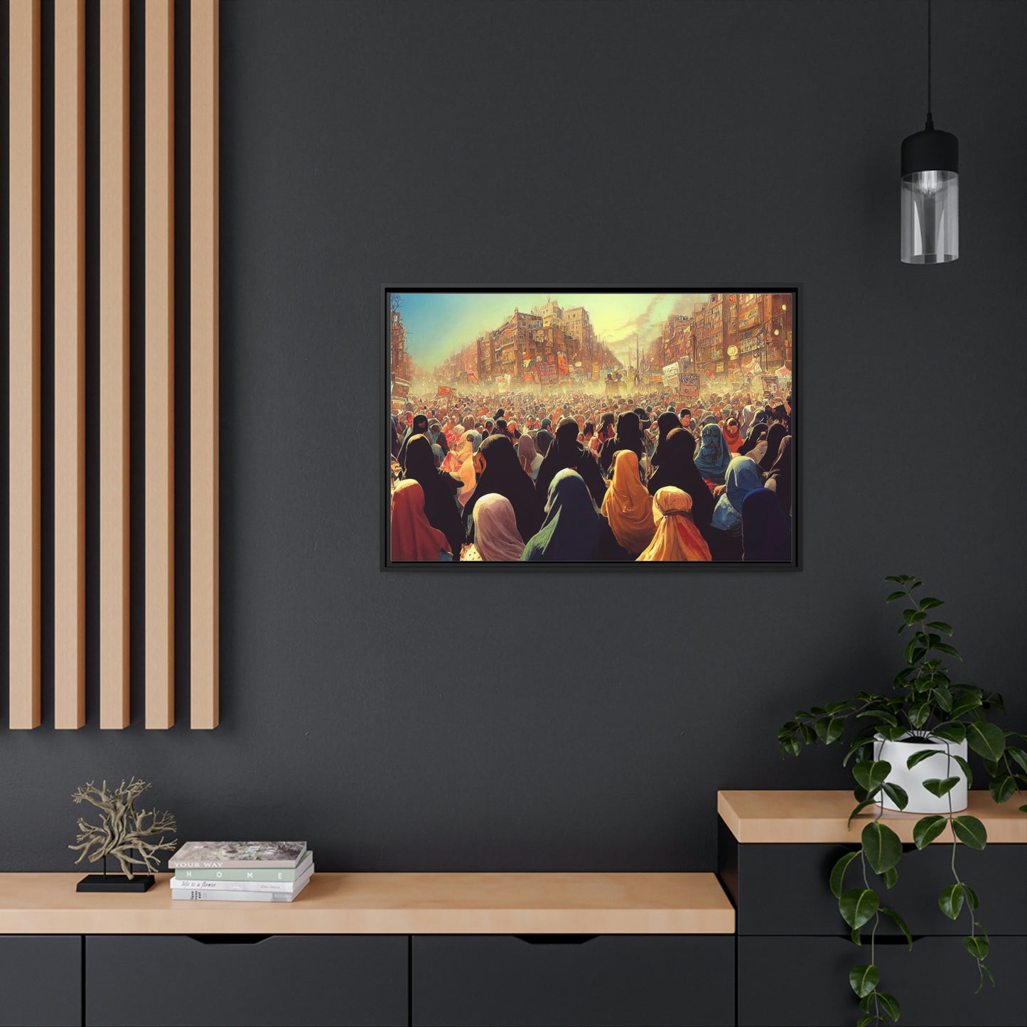 Framed canvas abstract illustration of women's freedom protests in iran Wall Art